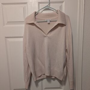 Athleta White Wool/Cashmere Collared Sweater